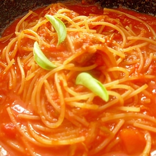 ２日目トマトスープで簡単パスタ